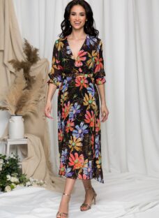 Rochie Beatrice neagra cu imprimeu floral