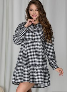 Rochie Bella cu carouri alb-negru