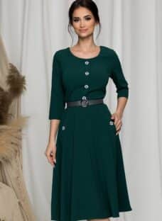 Rochie Bella verde inchis cu nasturi