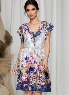 Rochie Betina alba vaporoasa cu buline si flori