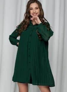 Rochie Bianca verde pin tip camasa cu pliuri