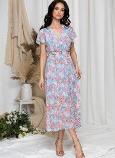 Rochie Bonnie bleu cu imprimeu floral roz