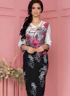 Rochie Carla neagra in degrade cu imprimeu floral