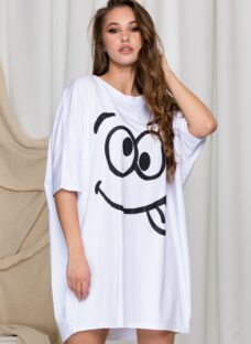 Rochie casual Smile alba cu imprimeu
