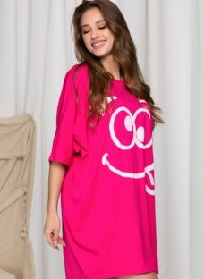 Rochie casual Smile fucsia cu imprimeu