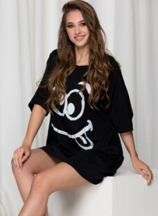 Rochie casual Smile neagra cu imprimeu