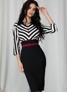 Rochie Clara neagra cu dungi albe la bust