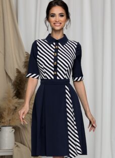 Rochie clos MBG bleumarin cu dungi oblice albe