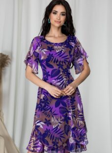 Rochie Dorina mov cu imprimeu floral