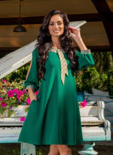 Rochie Ella Collection Adela verde cu maneci decupate