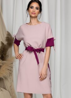 Rochie Ella Collection Demi roz prafuit si magenta cu fundite la maneci