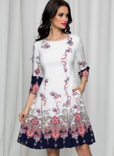 Rochie Ella Collection Emanuel alba cu buline si flori