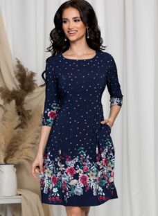 Rochie Ella Collection Emanuel bleumarin cu buline si flori