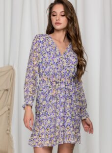 Rochie Elli lila cu imprimeuri florale