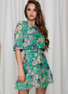 Rochie Emma verde lejera cu imprimeu floral
