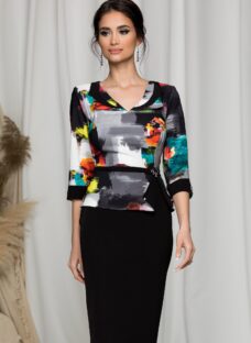 Rochie Ermin neagra cu imprimeu abstract colorat