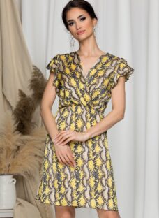 Rochie Flavia galbena cu imprimeu snake
