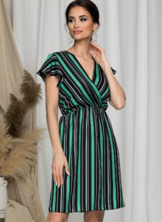 Rochie Flavia neagra cu dungi albe si verzi