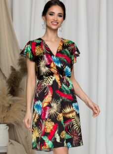 Rochie Flavia neagra cu imprimeu floral