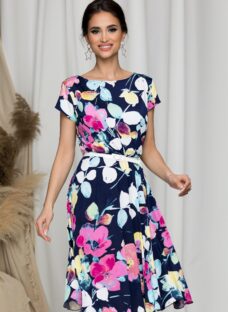 Rochie Flori bleumarin cu imprimeuri colorate