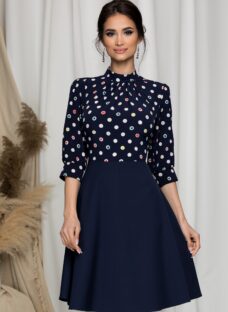 Rochie Georgiana bleumarin cu buline colorate
