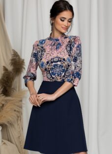 Rochie Georgiana bleumarin cu imprimeu floral