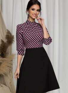 Rochie Georgiana neagra cu buline alb-roz