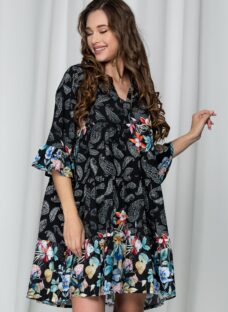 Rochie Ilona neagra cu flori colorate