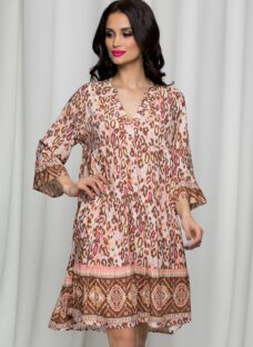 Rochie Ilona roz cu animal print maro