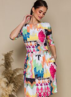 Rochie Jennifer cu imprimeu geometric multicolor