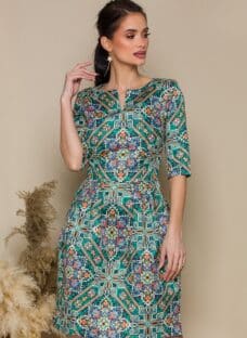 Rochie Jennifer verde cu imprimeu colorat