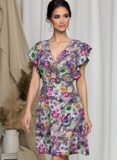 Rochie Juliette gri cu trandafiri colorati