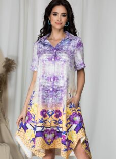 Rochie Kalia mov cu imprimeu floral la baza