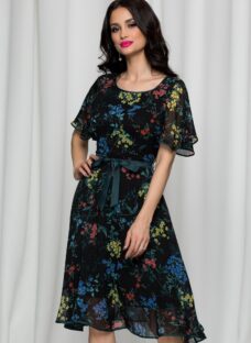 Rochie Kati neagra cu flori colorate