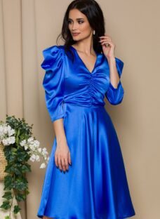 Rochie LaDonna albastru regal cu pliuri la bust