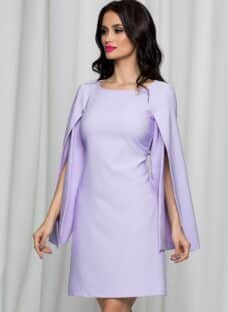 Rochie LaDonna lila cu maneci despicate si brosa detasabila