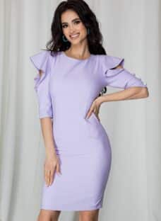 Rochie LaDonna lila cu volane si decupaje la maneci
