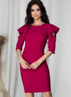 Rochie LaDonna magenta cu volane si decupaje la maneci