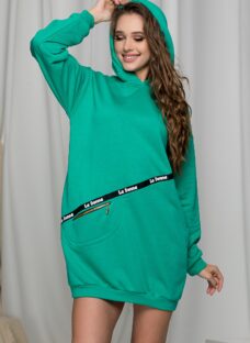 Rochie LaDonna verde tip hanorac cu gluga