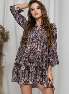 Rochie Leya neagra cu imprimeuri florale multicolore