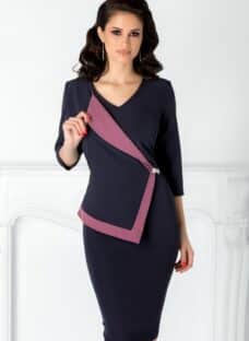 Rochie Linda de ocazie bleumarin cu rever stil sacou
