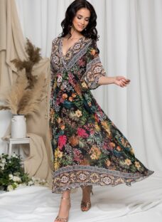 Rochie Mara neagra cu imprimeu tropical