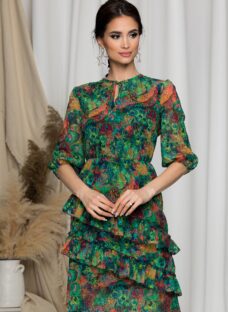 Rochie Mara verde cu imprimeuri colorate