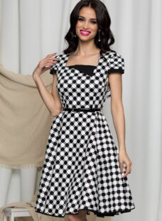 Rochie MBG alba cu buline negre si curea in talie