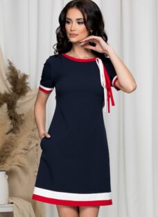 Rochie MBG bleumarin cu detalii alb-rosii
