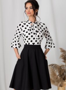 Rochie MBG cu fusta neagra si bluza alba cu buline