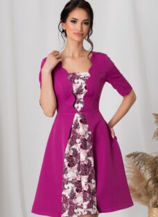 Rochie MBG fucsia cu imprimeu floral frontal