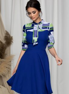 Rochie MGB midi albastra cu maneci trei sferturi
