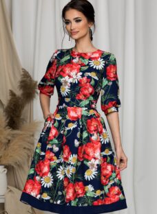 Rochie Moze bleumarin cu imprimeuri florale colorate