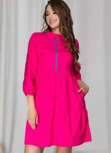 Rochie Moze fucsia lejera cu nasturi pe fata